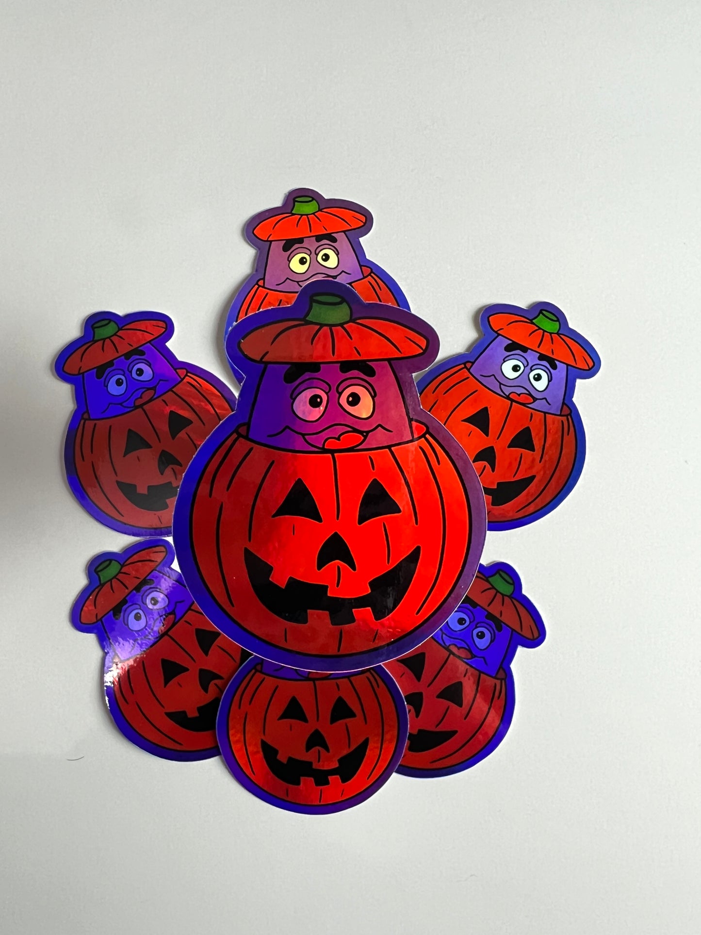 Holographic Grimmace Pumpkin sticker